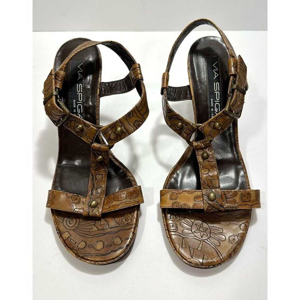 Via Spiga Italy Brown Floral Tooled Strappy Heel … - image 2