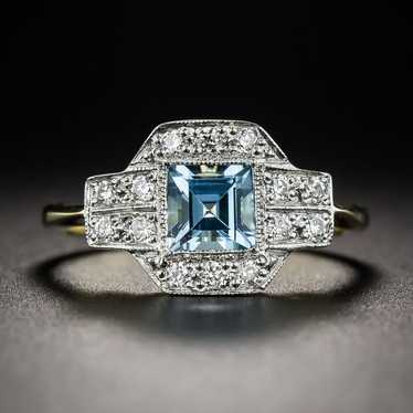 English Vintage Style Aquamarine and Diamond Ring - image 1