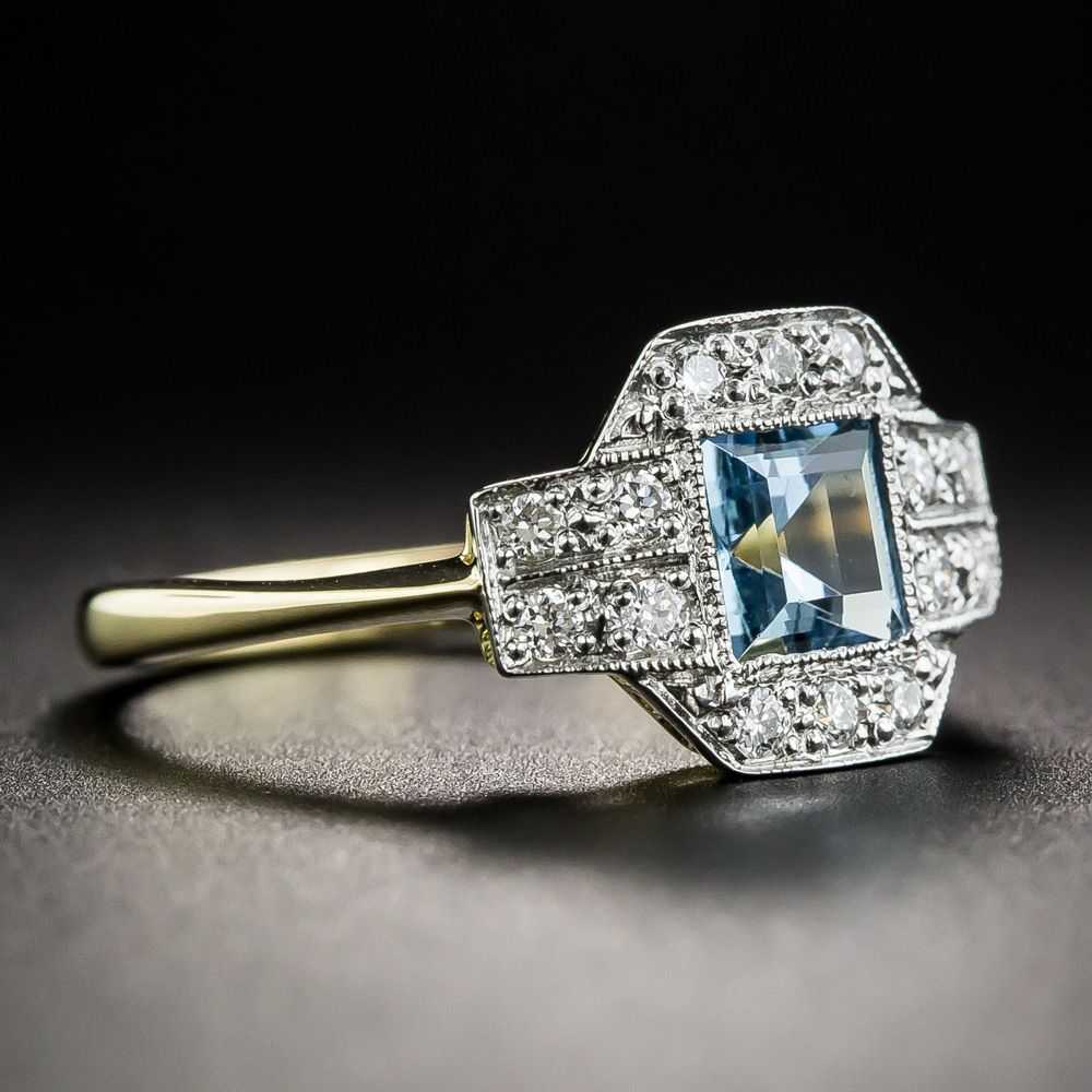 English Vintage Style Aquamarine and Diamond Ring - image 2