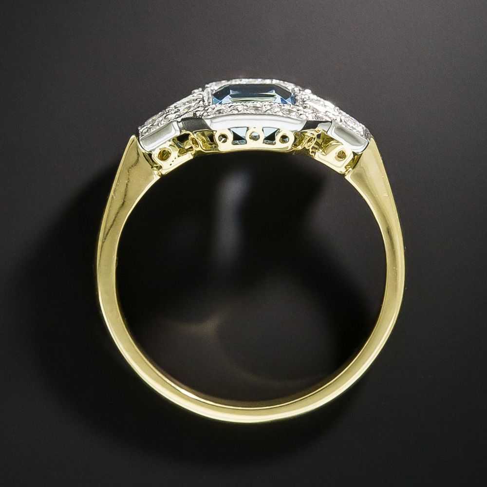 English Vintage Style Aquamarine and Diamond Ring - image 4