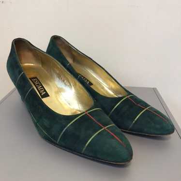 Vintage Escada Low Heel Plaid Suede Shoe - image 1