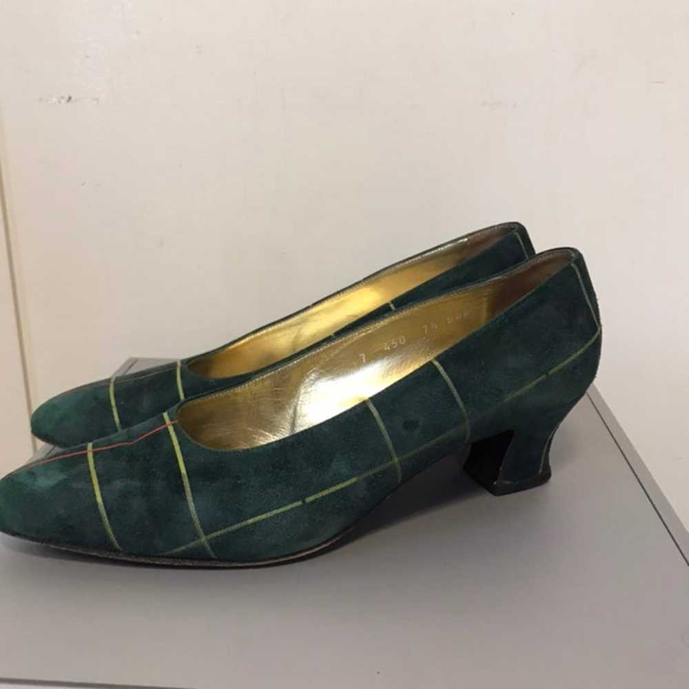 Vintage Escada Low Heel Plaid Suede Shoe - image 3