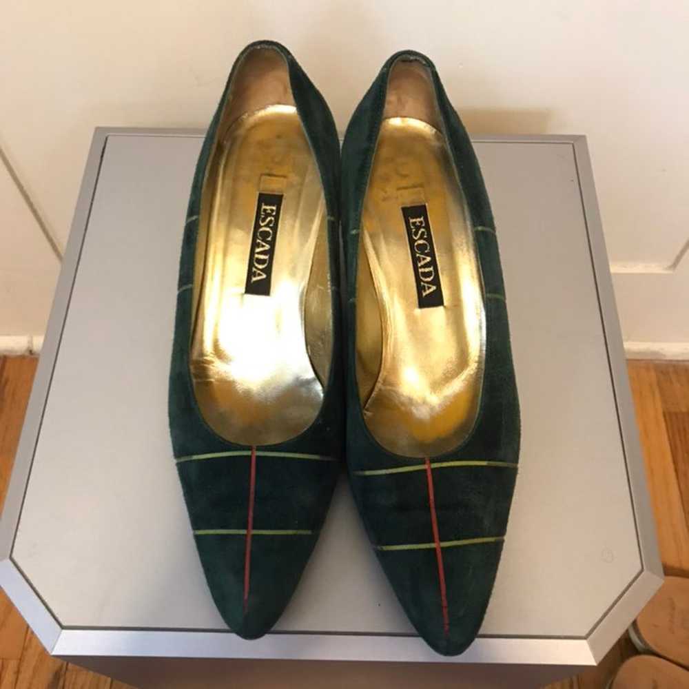 Vintage Escada Low Heel Plaid Suede Shoe - image 5