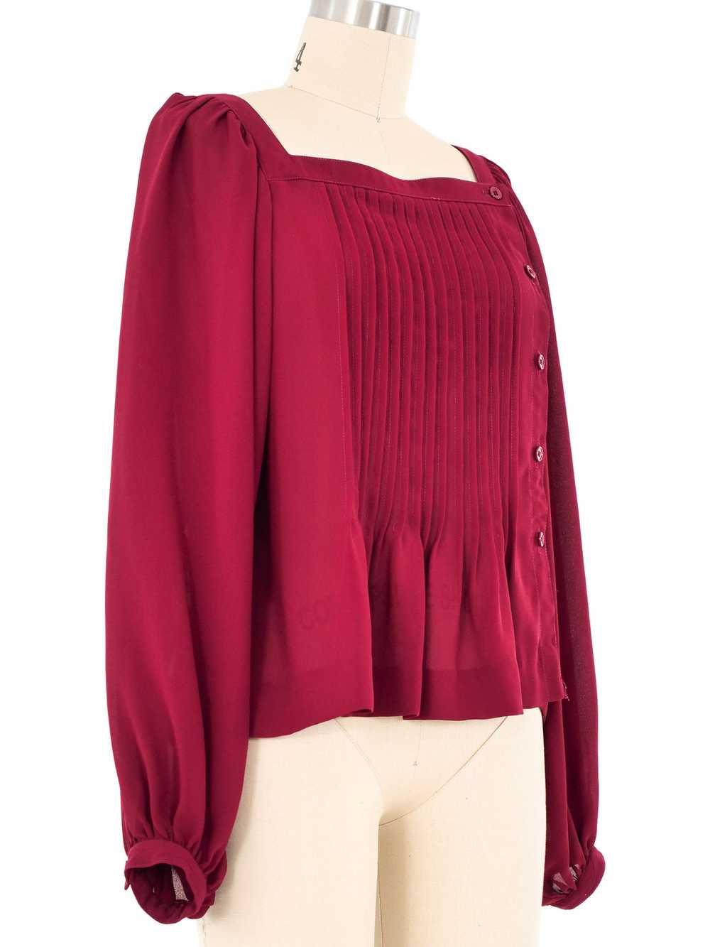 Albert Nipon Pleated Peasant Sleeve Blouse - image 2