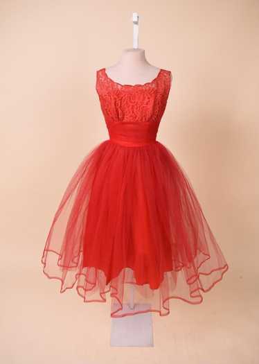 Red Lace & Tulle 50s Prom Dress, XXXS