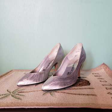 Vintage Silver shoes sz 5 with 3 inch heels - image 1