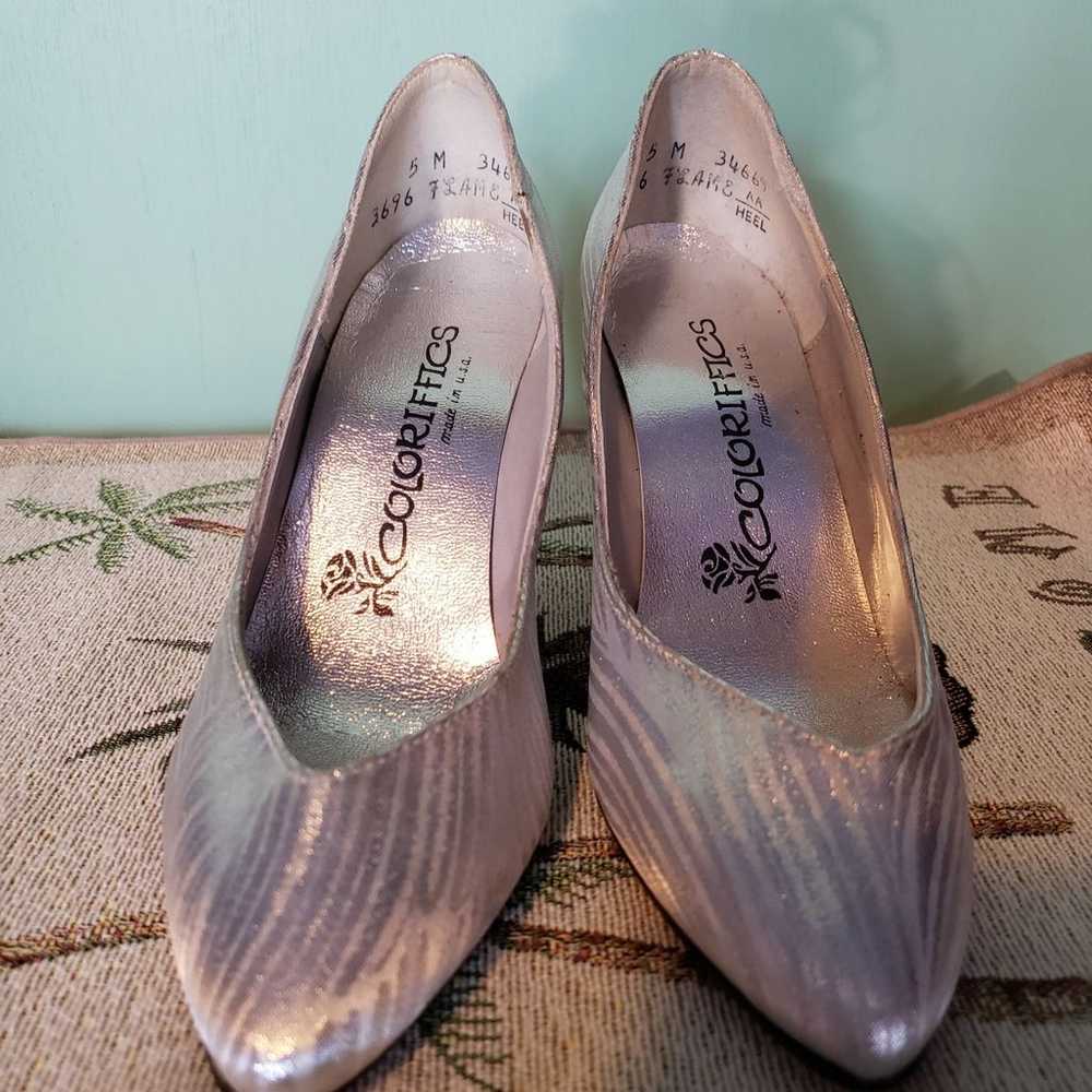 Vintage Silver shoes sz 5 with 3 inch heels - image 2