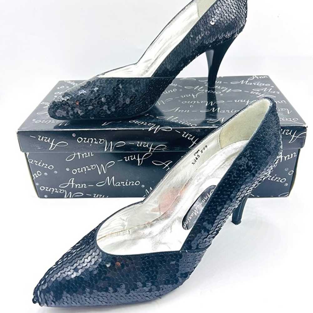 1980's Ann Marino Black Sequin Pumps - image 1