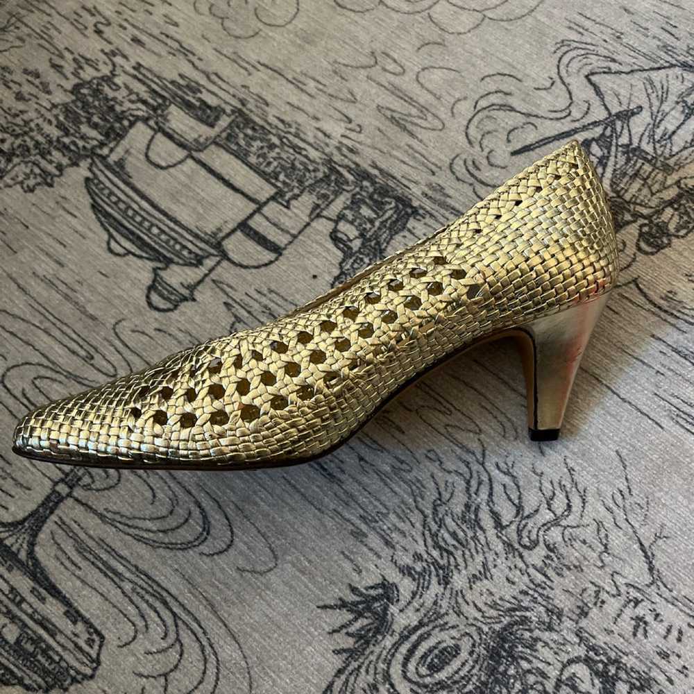 Vintage Gold Leather Woven Heels - image 2