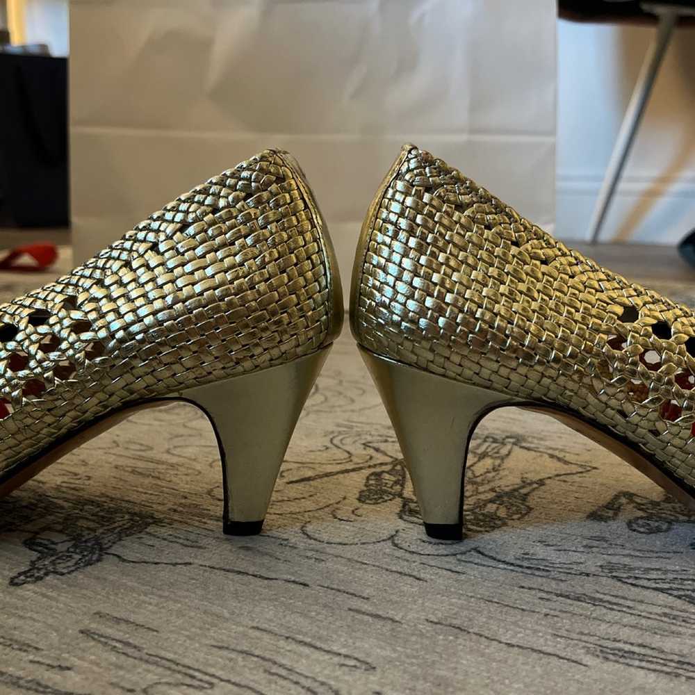 Vintage Gold Leather Woven Heels - image 4