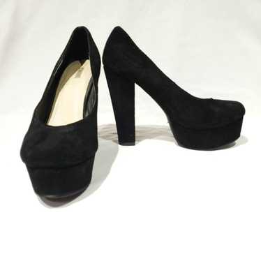 Black Faux Suede Platform Heels