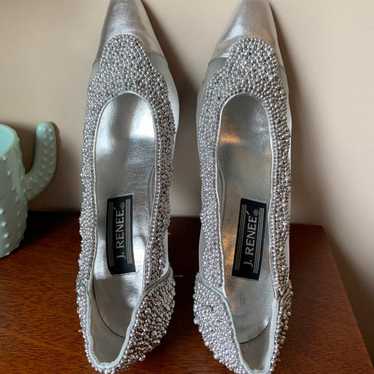 Vintage J Renee Silver Beaded Mesh Heels