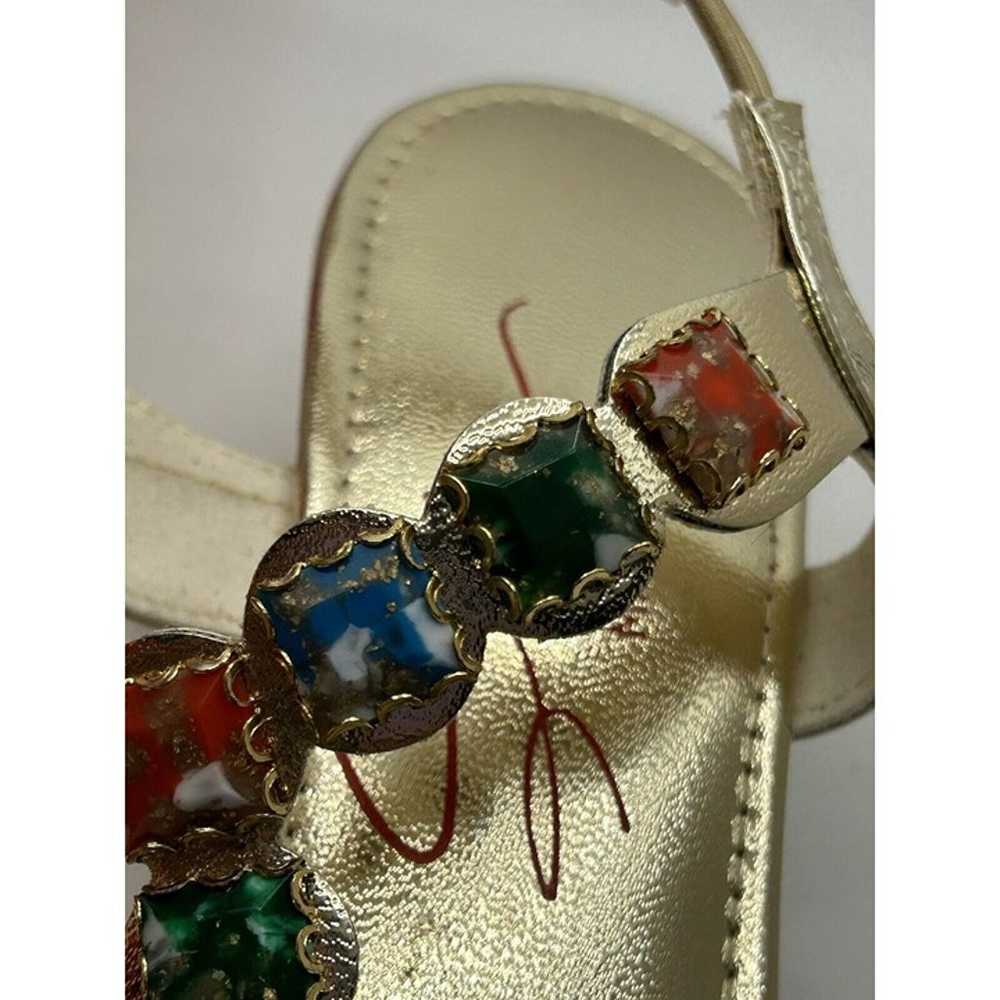 vintage heeled sandals Hem Stone Gold 1970 Mod Go… - image 11