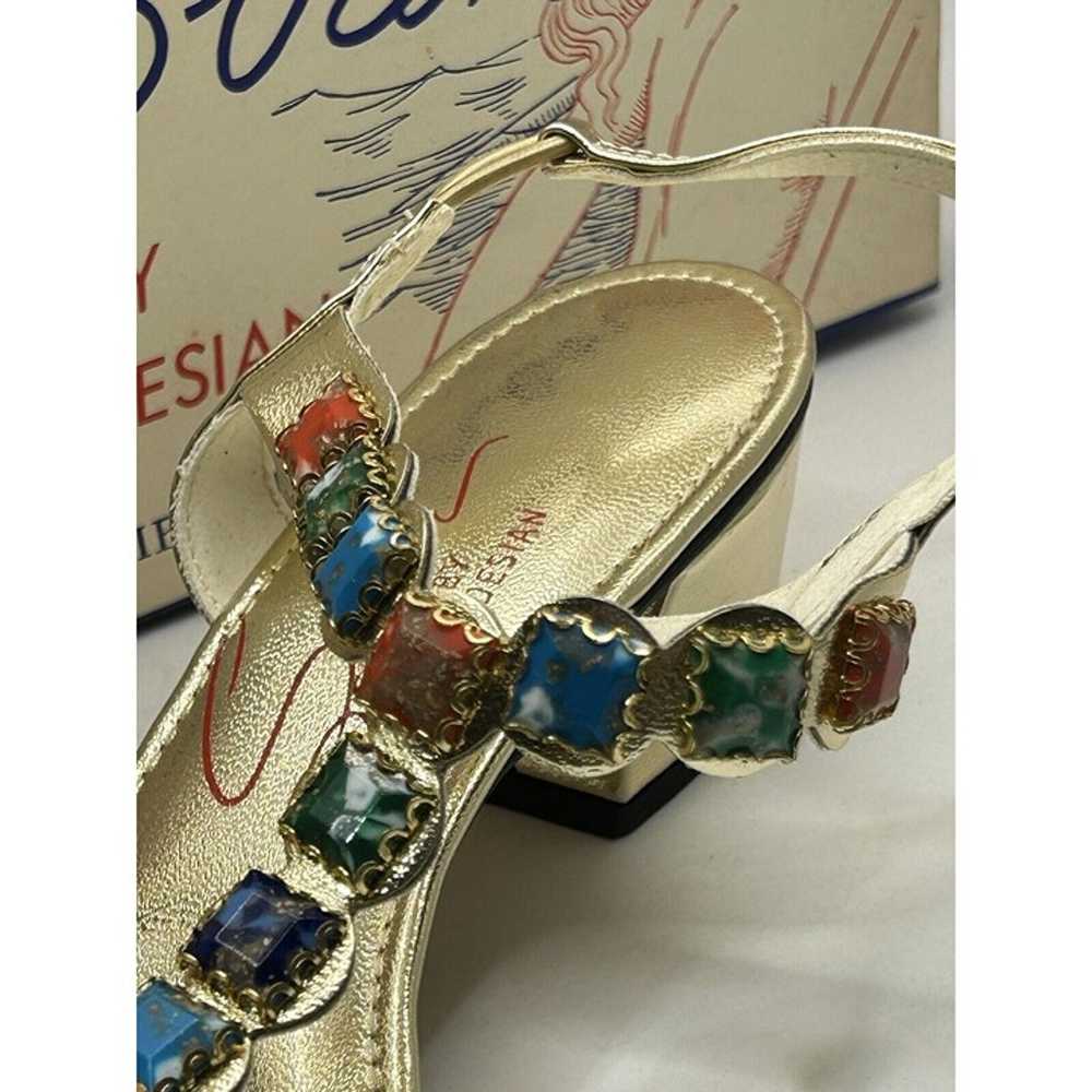 vintage heeled sandals Hem Stone Gold 1970 Mod Go… - image 3