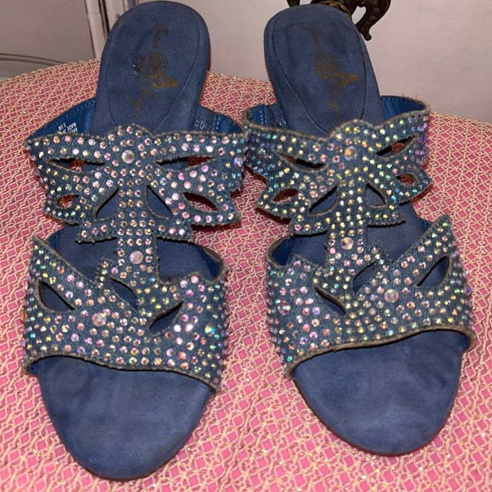 Vintage short heels blue sparkle - image 4