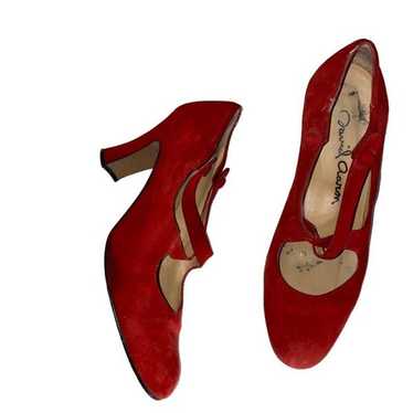 Vintage David Aaron made in Spain red suede heels 