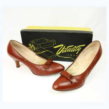 Vintage Vitality Caravan Leather Pumps Heels w Bo… - image 1