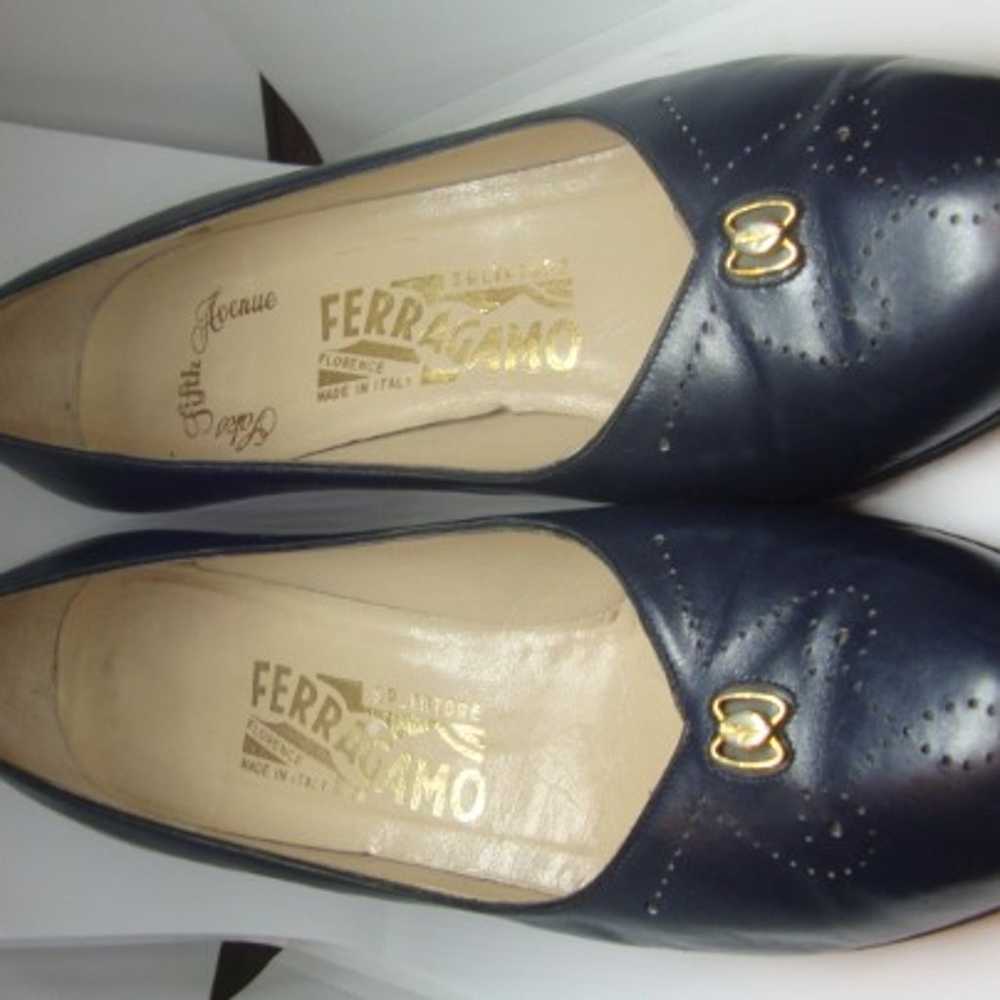 Salvatore Ferragamo VTG Navy Heels, 9.5A - image 1