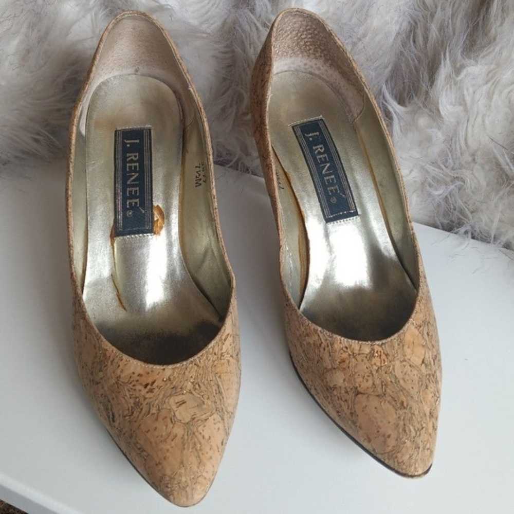 Vintage J. Renee Cork Metallic Gold Marbled Heels… - image 11