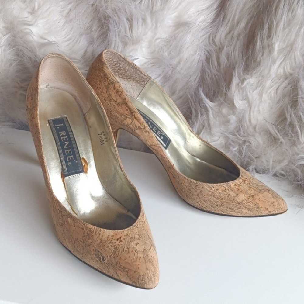 Vintage J. Renee Cork Metallic Gold Marbled Heels… - image 2