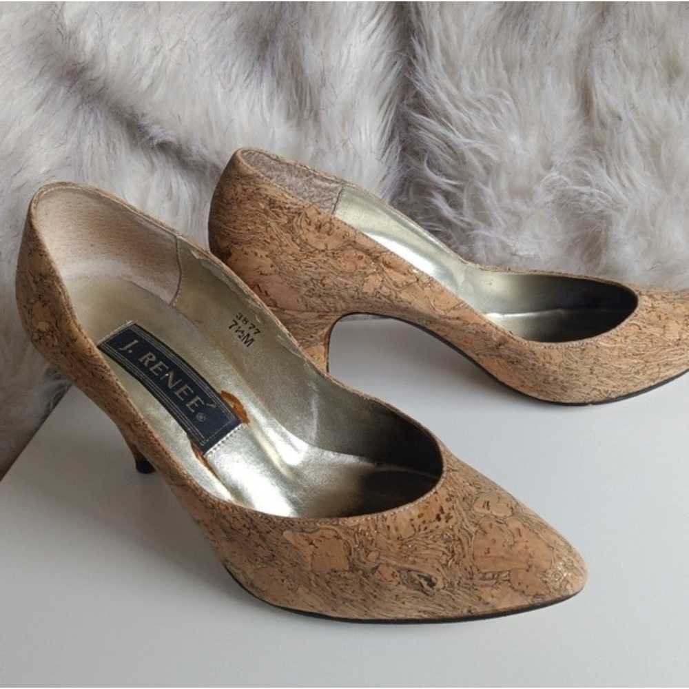 Vintage J. Renee Cork Metallic Gold Marbled Heels… - image 3