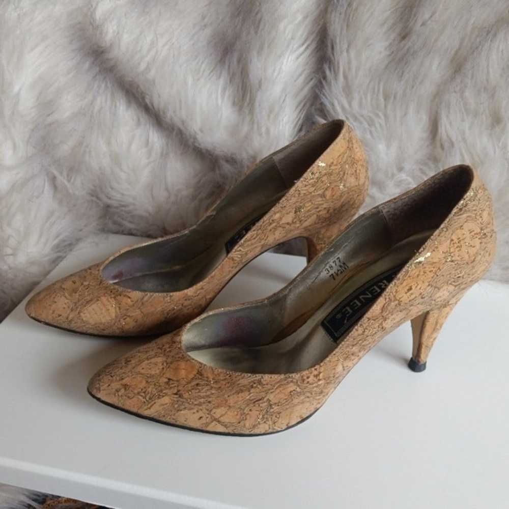 Vintage J. Renee Cork Metallic Gold Marbled Heels… - image 4