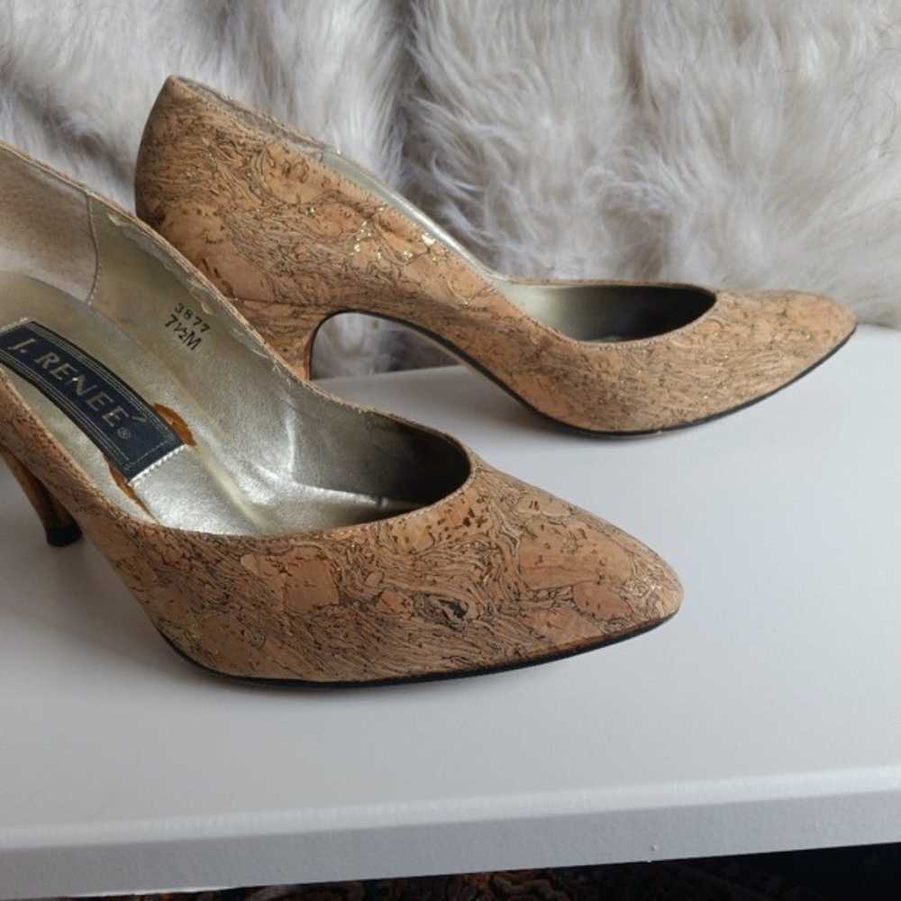 Vintage J. Renee Cork Metallic Gold Marbled Heels… - image 5