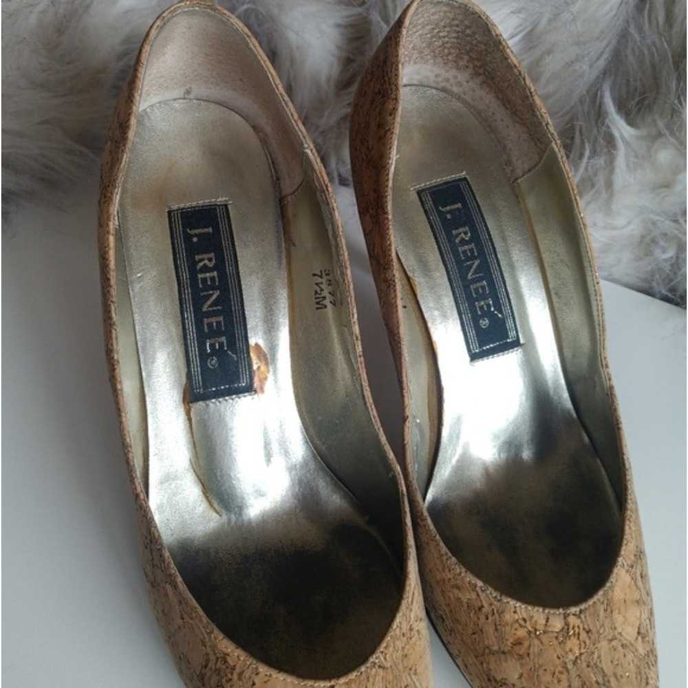 Vintage J. Renee Cork Metallic Gold Marbled Heels… - image 8