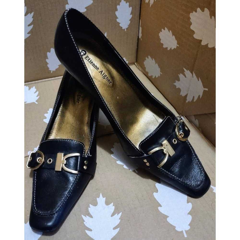 Vintage Etienne Aigner Leather Heels Horsebit Bla… - image 2