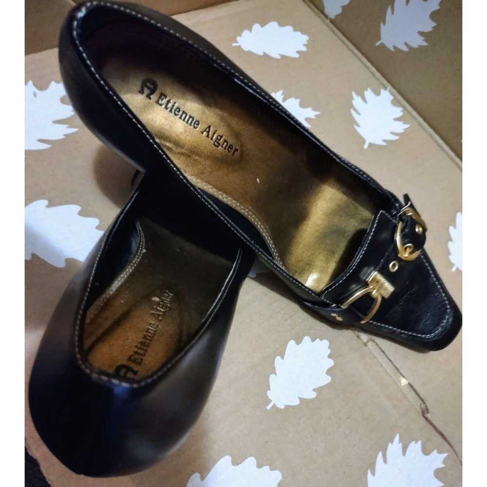 Vintage Etienne Aigner Leather Heels Horsebit Bla… - image 7