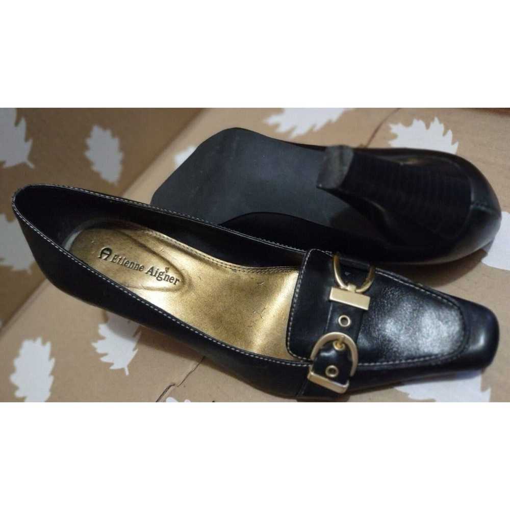 Vintage Etienne Aigner Leather Heels Horsebit Bla… - image 9