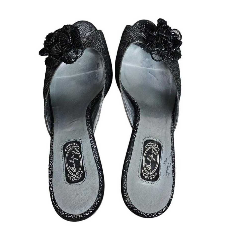 Salpy Vintage Floral Damask Black Wooden Heel - image 7