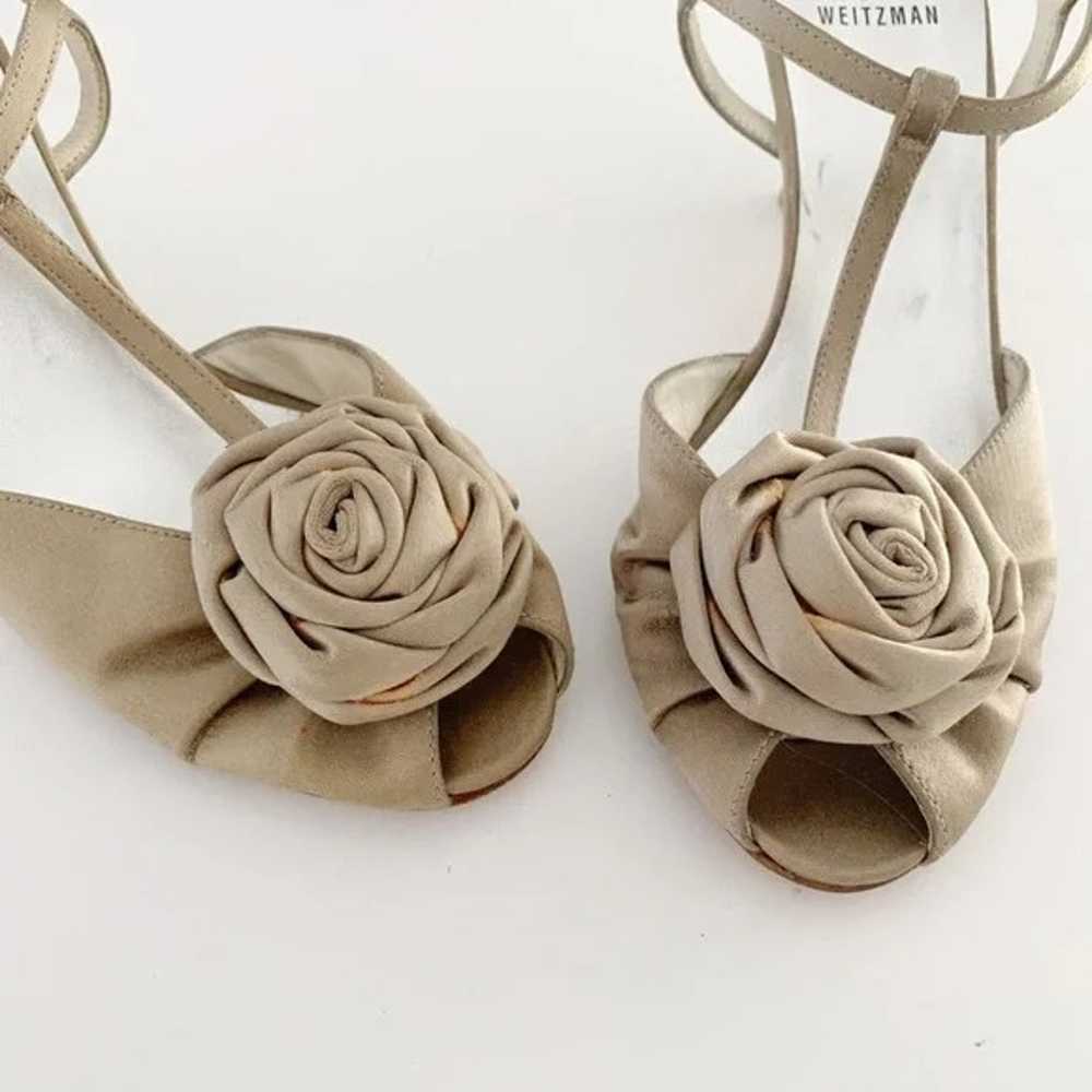 Stuart Weitzman Vintage Rosette Satin Peep Toe He… - image 7