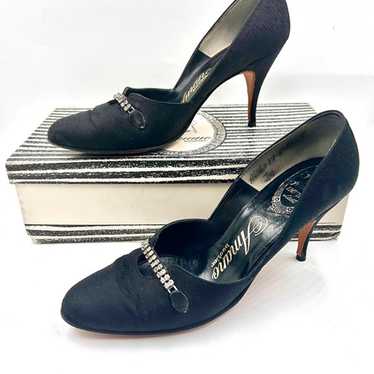 1950's Black Satin & Rhinestone Pumps - image 1