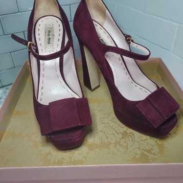 MIU MIU Platform Shoes Peep Toe Mary Jane Suede B… - image 1