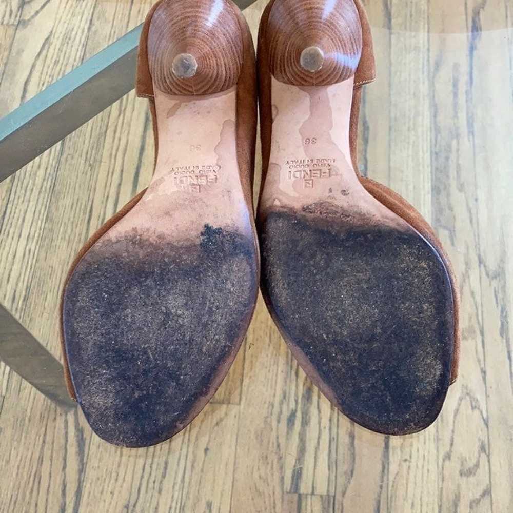 Vintage Fendi Brown Suede Heels Peeptoes Pumps St… - image 4