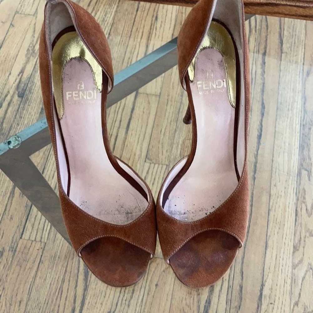 Vintage Fendi Brown Suede Heels Peeptoes Pumps St… - image 6