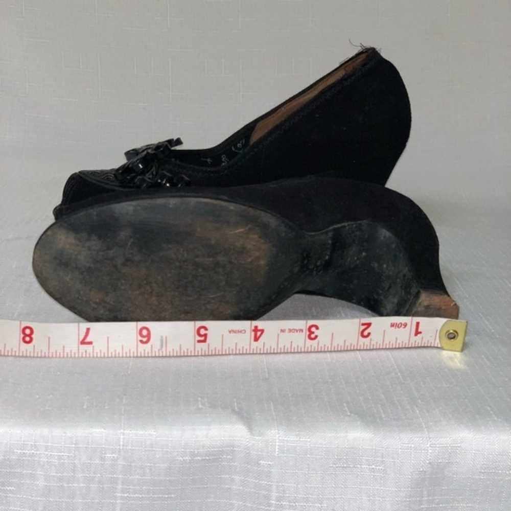 Antique 1920 Black Velvet Heel Peep Toe Pump 8 Sl… - image 12