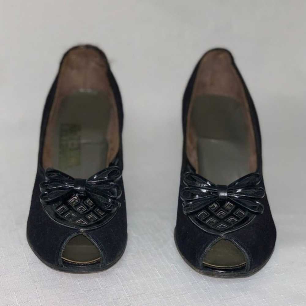 Antique 1920 Black Velvet Heel Peep Toe Pump 8 Sl… - image 2