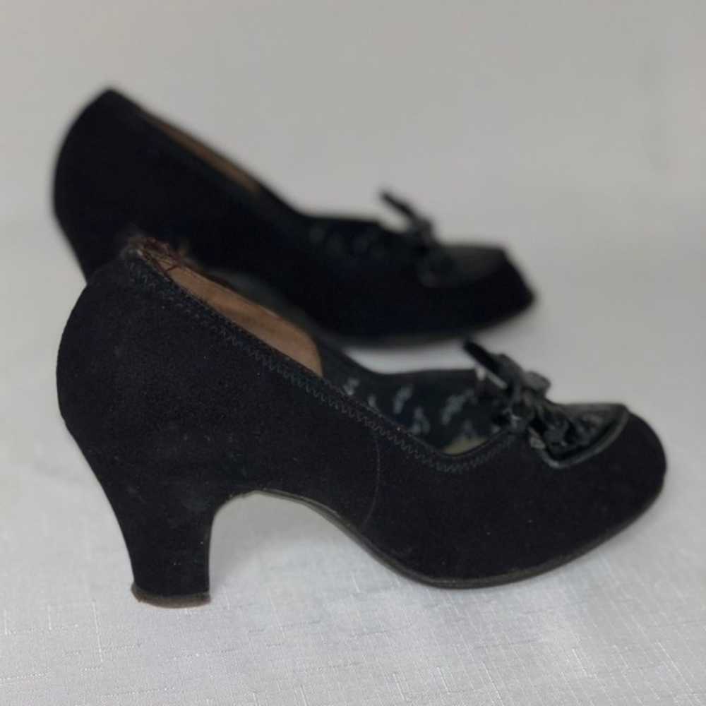 Antique 1920 Black Velvet Heel Peep Toe Pump 8 Sl… - image 6