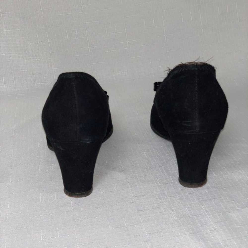 Antique 1920 Black Velvet Heel Peep Toe Pump 8 Sl… - image 7