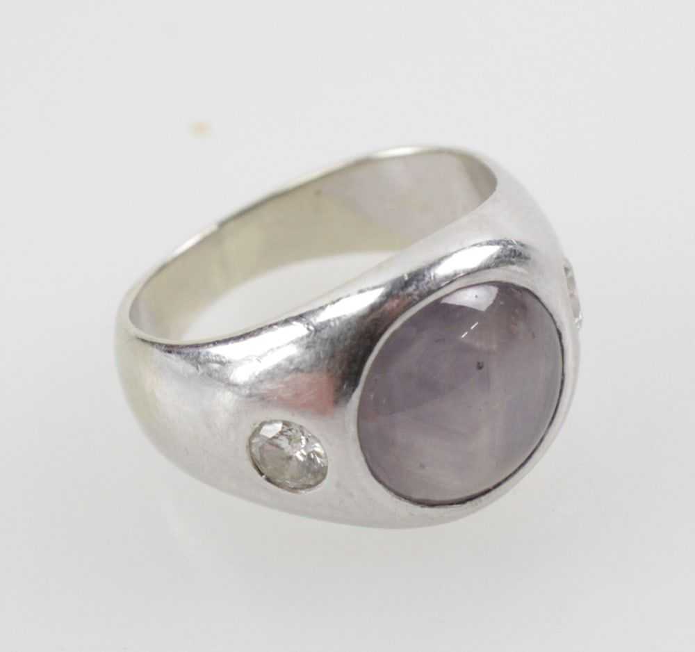 14k White Gold, Diamond and Star Sapphire Ring - image 3