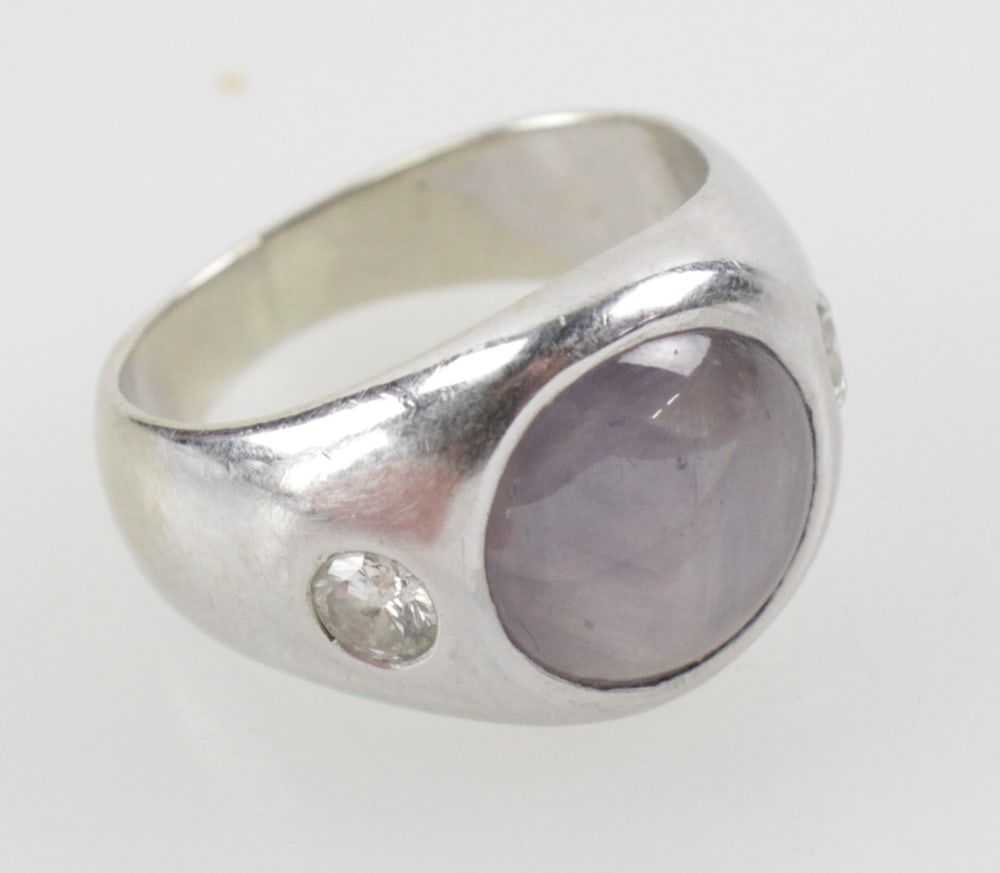 14k White Gold, Diamond and Star Sapphire Ring - image 4