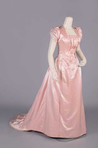 BLUSH PINK SILK SATIN EVENING GOWN, LATE 1880s - image 1
