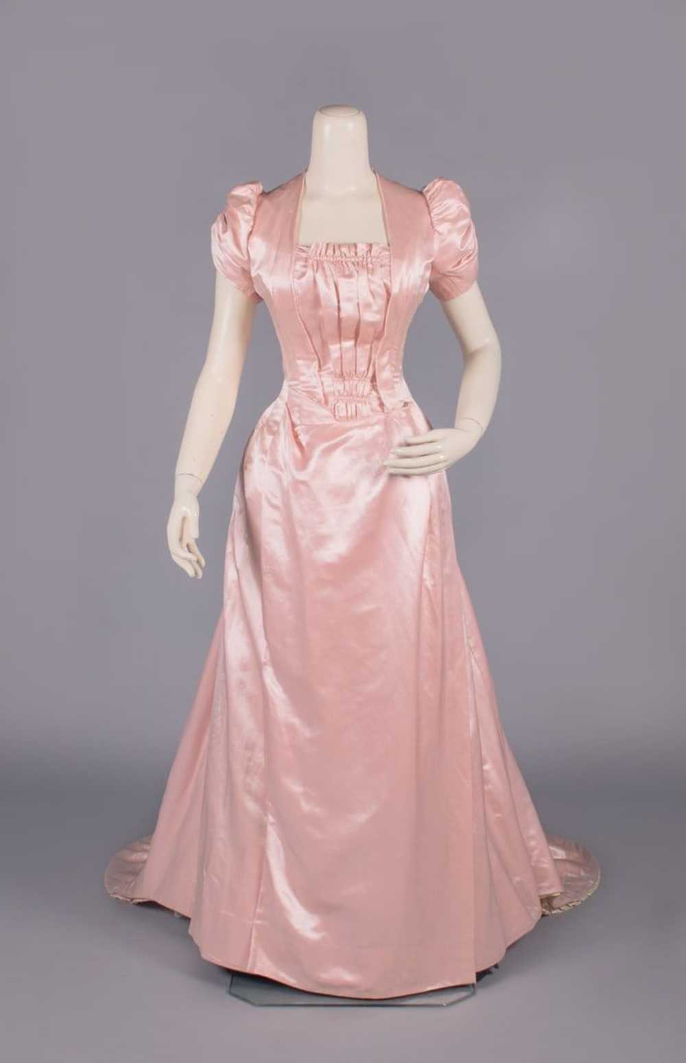 BLUSH PINK SILK SATIN EVENING GOWN, LATE 1880s - image 2