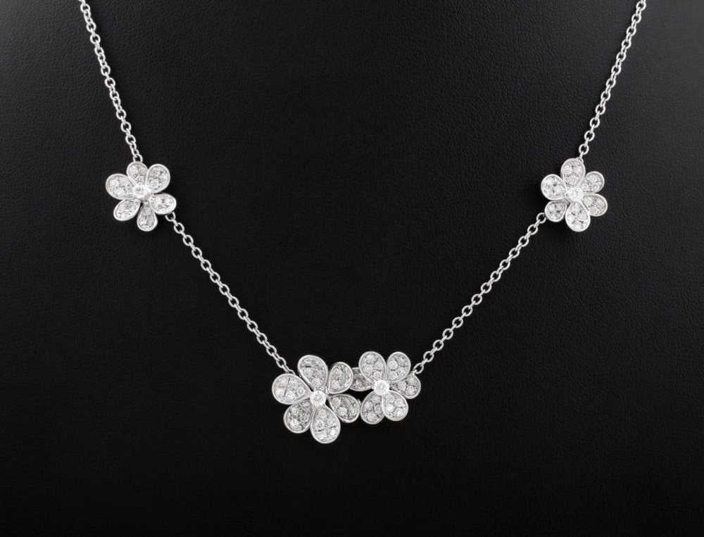 18K White Gold Diamond Floral Necklace - image 1