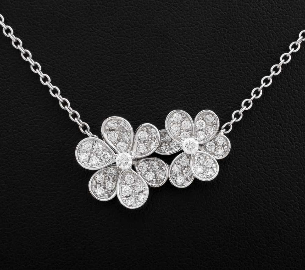 18K White Gold Diamond Floral Necklace - image 2