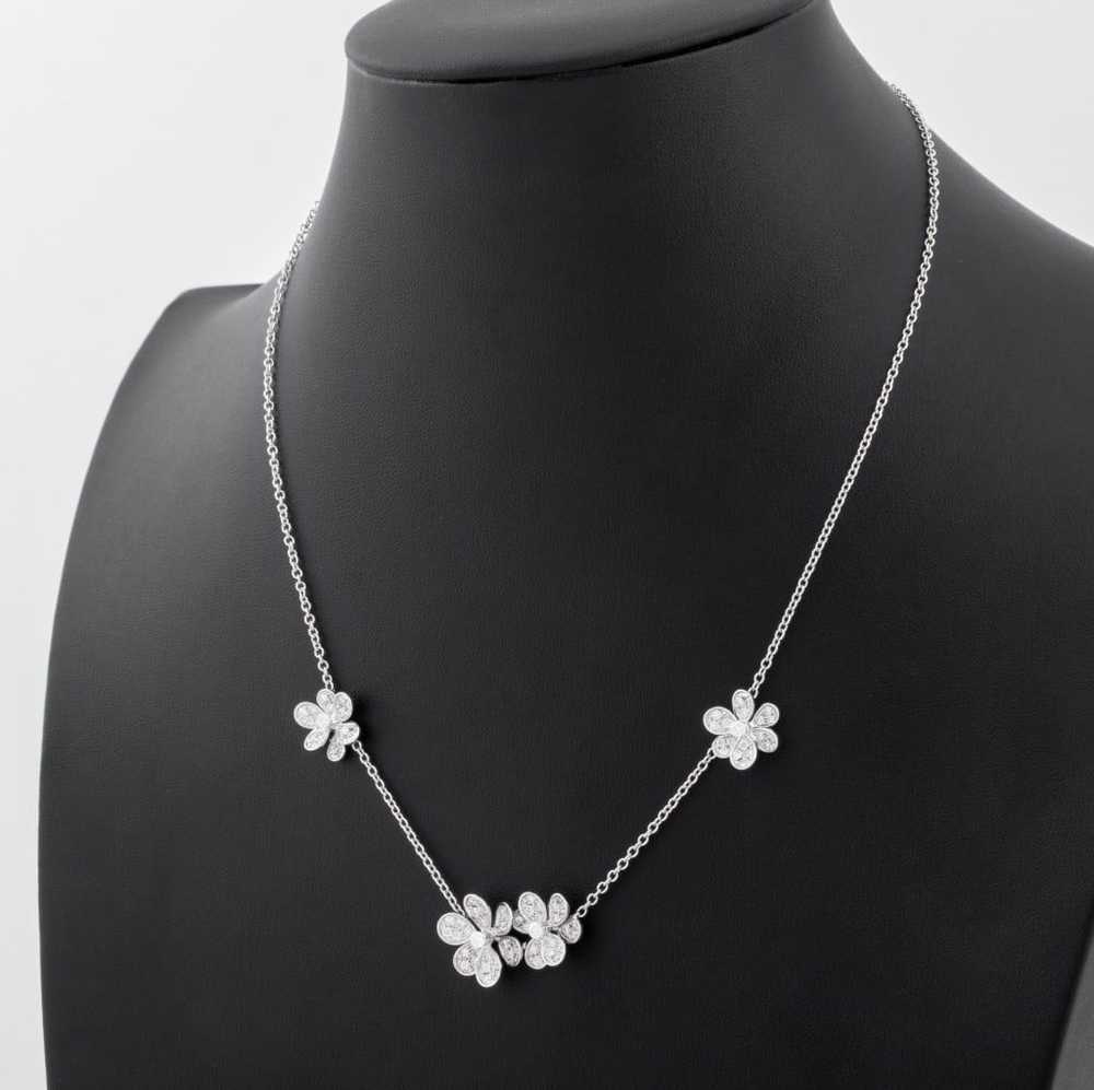 18K White Gold Diamond Floral Necklace - image 5