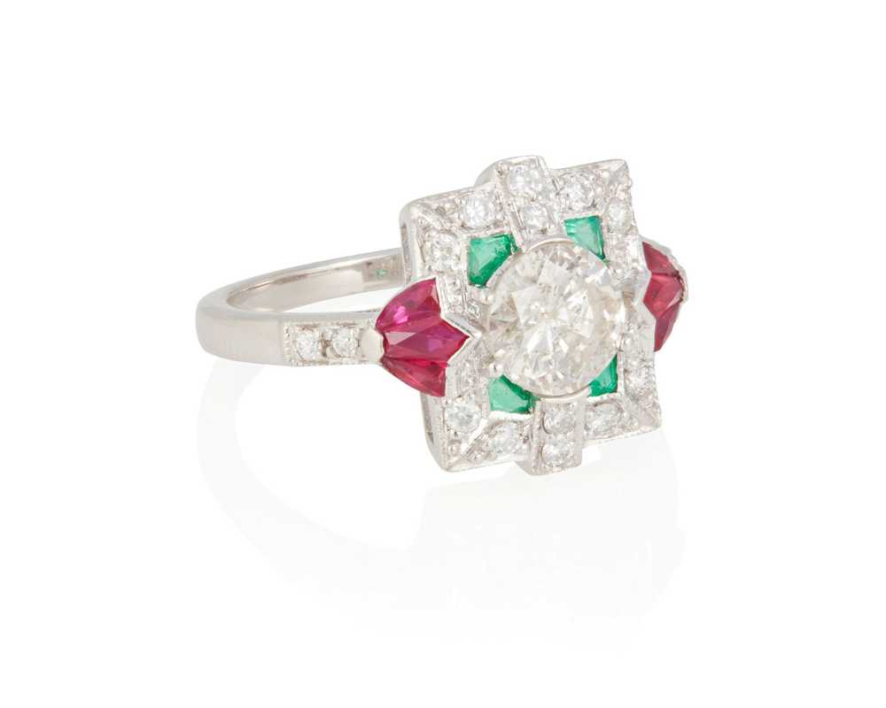 A Diamond, Ruby, Emerald and Gold Ring - image 1