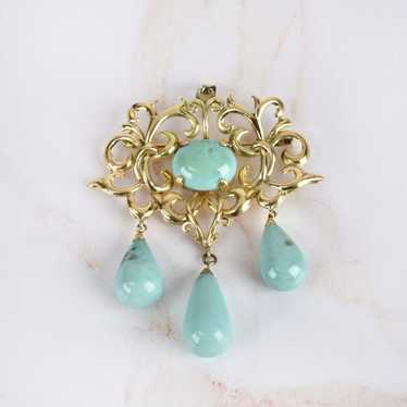 Art Nouveau Turquoise and 14K Brooch - image 1